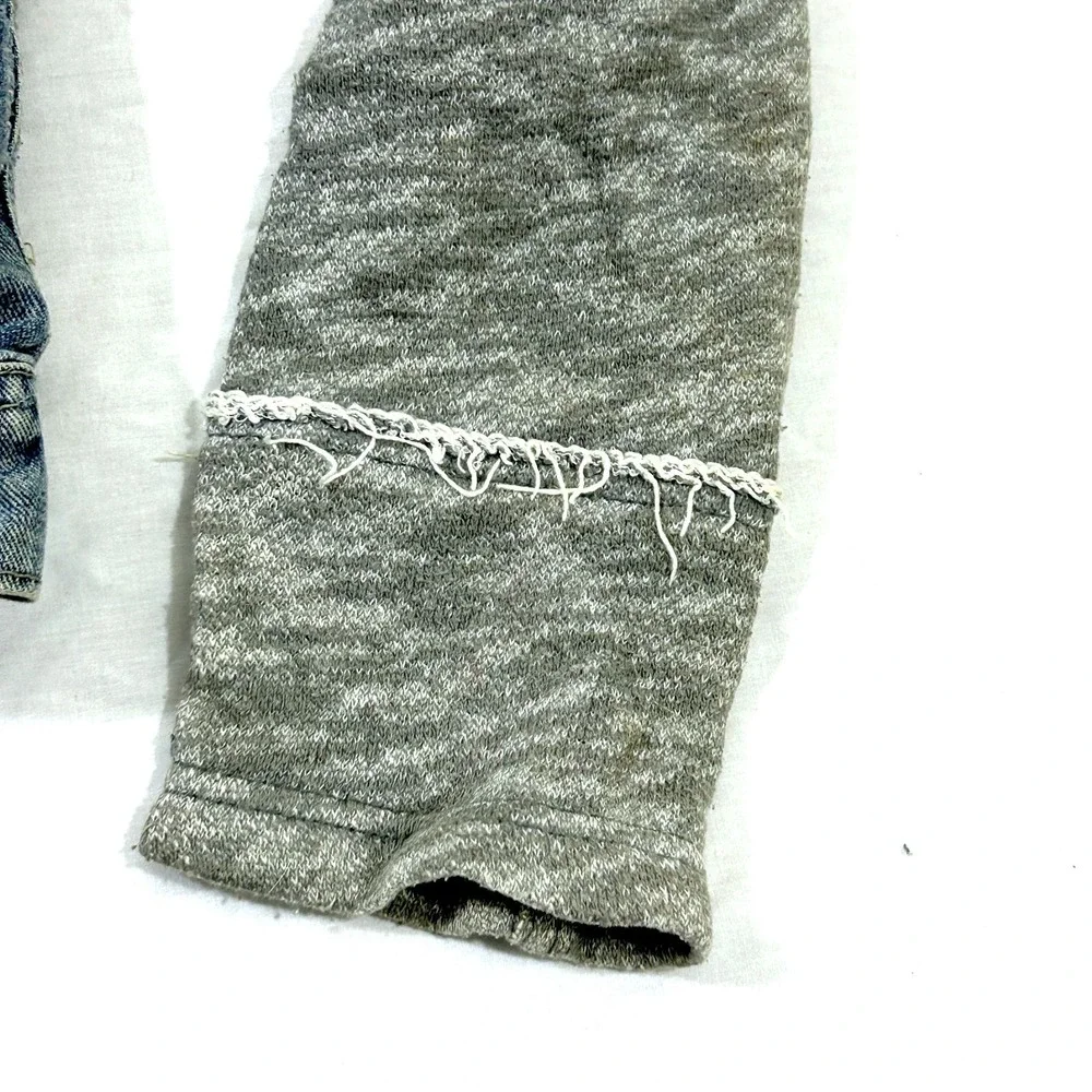 Free People Cotton Denim Jean Knit Hoodie Collared Layered Jacket Blue Gray S - Picture 7 of 12